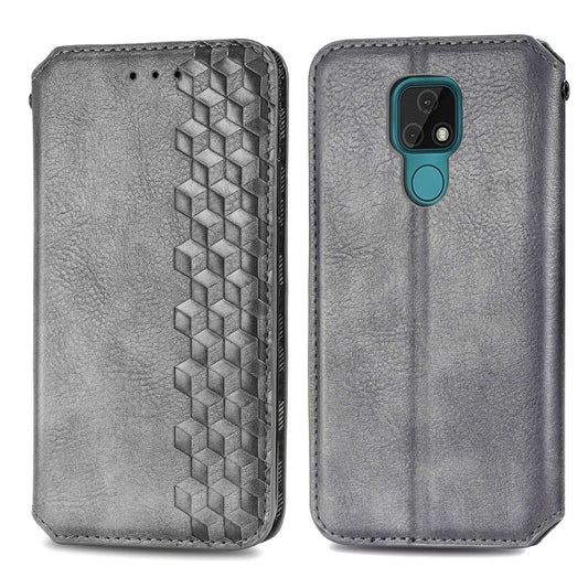 For Motorola MOTO E7 Cubic Grid Pressed Horizontal Flip Magnetic PU Leather Case with Holder & Card Slots & Wallet(Gray) by bashfashion
