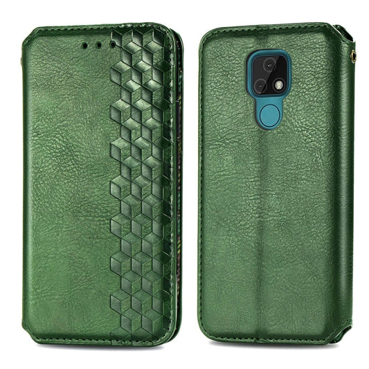For Motorola MOTO E7 Cubic Grid Pressed Horizontal Flip Magnetic PU Leather Case with Holder & Card Slots & Wallet(Green) by bashfashion