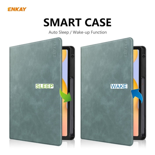 ENKAY ENK-8025 Cow Texture PU Leather + TPU Smart Case with Pen Slot for Samsung Galaxy Tab S6 Lite P610 / P615 / Tab S6 Lite 2022 / P613 / P619(Green) by ENKAY