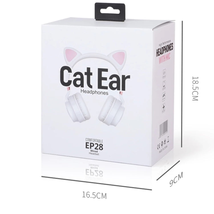 P28 Cat Ear Wired Headphone Music Stereo Headset with Microphone by bashfashion