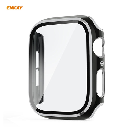 ENKAY Hat-Prince Full Coverage Electroplated PC Case + Tempered Glass Protector for Apple Watch Series 6 / 5 / 4 / SE 44mm(Black+Silver) by ENKAY