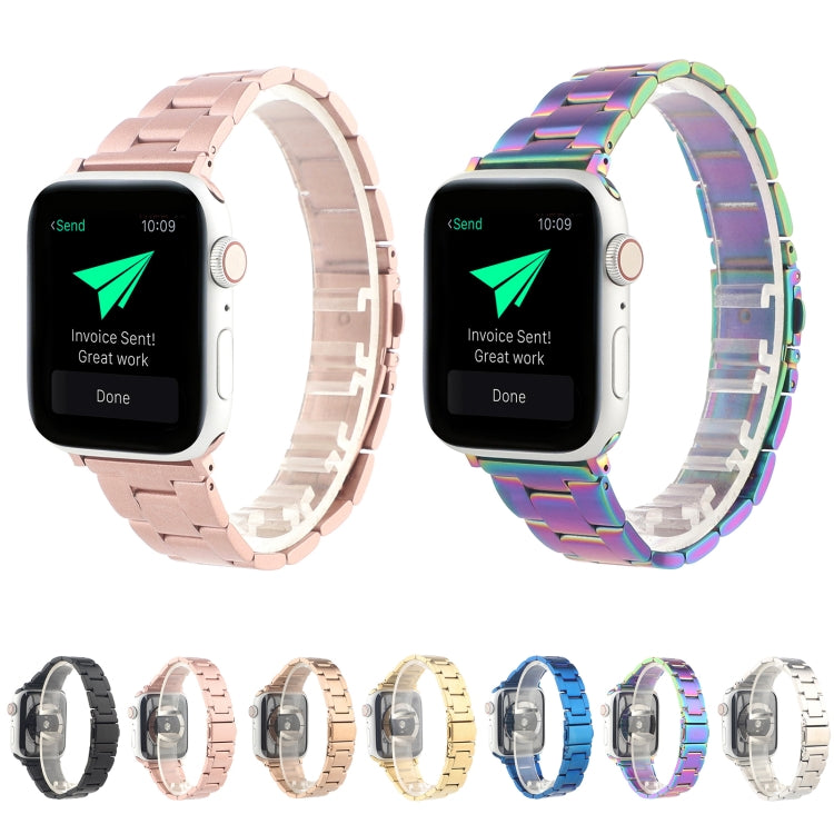 Stainless Steel Three Beads Hand Detachable Xiaoman Waist Strap Wristband For Series 7 45mm / 6 & SE & 5 & 4 44mm / 3 & 2 & 1 42mm(Rose Gold) by bashfashion