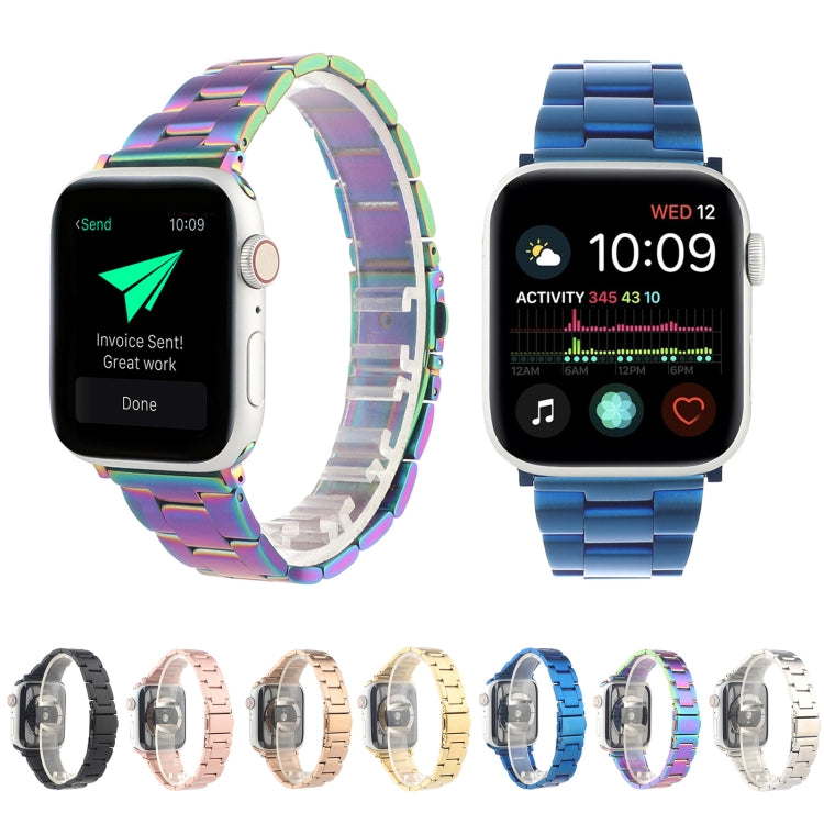 Stainless Steel Three Beads Hand Detachable Xiaoman Waist Strap Wristband For Series 7 41mm / 6 & SE & 5 & 4 40mm / 3 & 2 & 1 38mm(Blue) by bashfashion