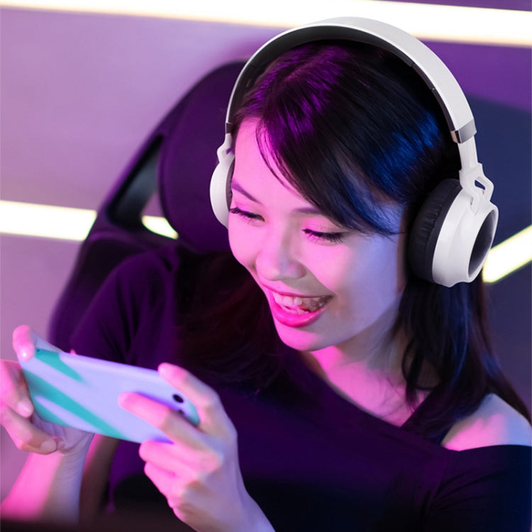 BD01 Colorful LED Bluetooth 5.0 Headphones Foldable Wireless HiFi Stereo Headset with Mic, Support TF Card / 3.5mm AUX(White) by bashfashion