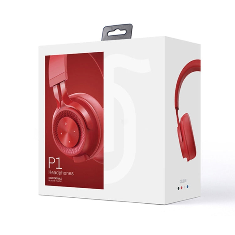 P1 Wireless Bluetooth 5.0 Stereo Soft Leather Earmuffs Foldable Headset Built-in Mic for PC / Cell Phones(Red) by bashfashion