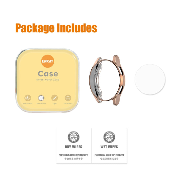 For Samsung Galaxy Watch4 Classic 46mm ENKAY Hat-Prince Full Coverage Electroplate Soft Case TPU HD Clear Cover + Tempered Glass Protector(Silver) by ENKAY