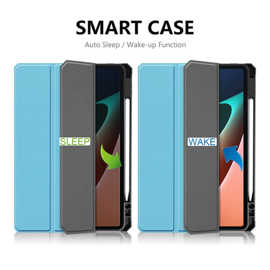 For Xiaomi Mi Pad 5 / 5 Pro ENKAY Custer Texture Horizontal Flip PU+TPU Leather Case with Three-folding Holder & Sleep / Wake-up Function & Pen Holder(Light Blue) by ENKAY