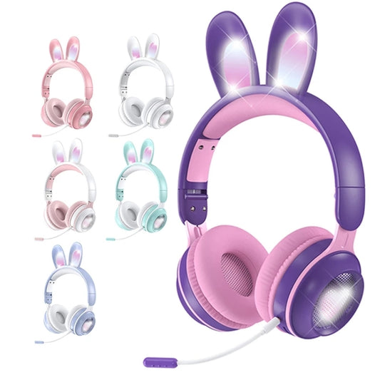 KE-01 Rabbit Ear Wireless Bluetooth 5.0 Stereo Music Foldable Headset with Mic For PC(Pink) by bashfashion