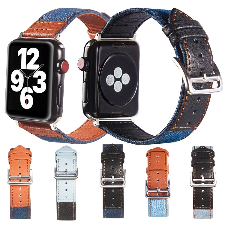 Silver Buckle Leather Strap For Apple Watch Series 9&8&7 41mm / SE 3&SE 2&6&SE&5&4 40mm / 3&2&1 38mm(Blue+Brown) by bashfashion