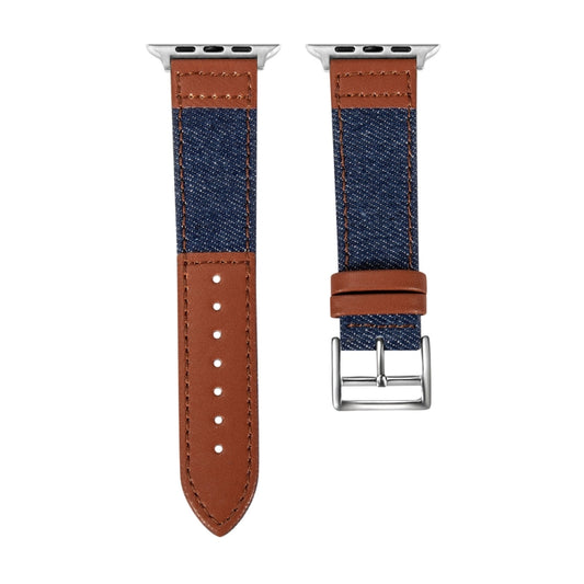 Denim Fit Leather Watch Band For Apple Watch Series 9&8&7 41mm / SE 3&SE 2&6&SE&5&4 40mm / 3&2&1 38mm(Blue+Brown) by bashfashion
