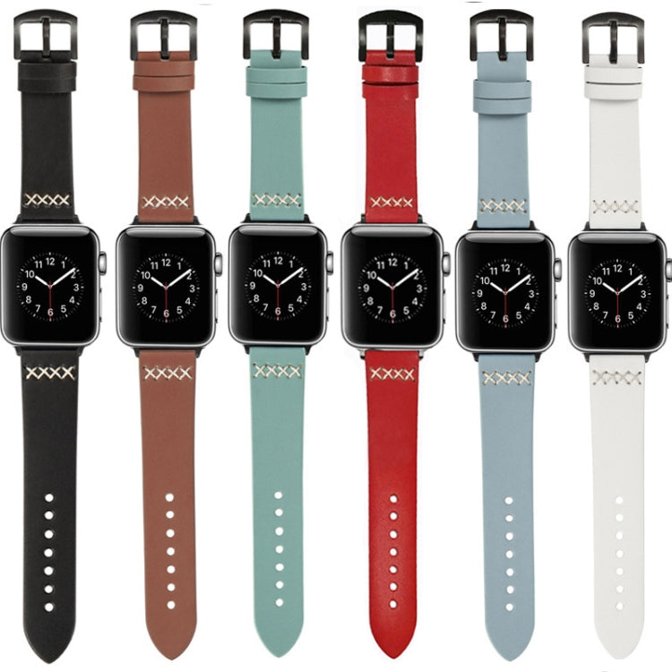 Leather Strap Watch Band For Apple Watch Series 9&8&7 41mm / SE 3&SE 2&6&SE&5&4 40mm / 3&2&1 38mm(Black) by bashfashion