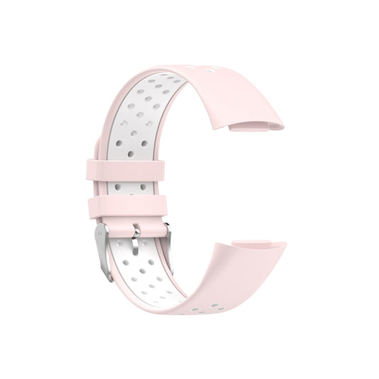 For Fitbit Charge 5 Double Color Metal Buckle Hole Silicone Watch Band(Pink White) by bashfashion