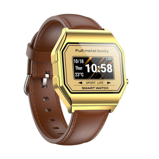 KW18 IP67 0.96 inch Leather Watchband Color Screen Smart Watch(Gold) by bashfashion