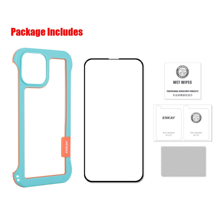 For iPhone 13 ENKAY Frameless Hollow PC Case + Glass Film(Black) by ENKAY