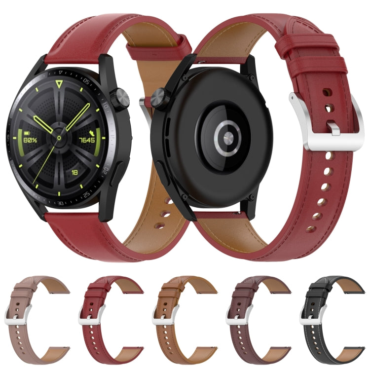 For Huawei Watch GT 3 46mm Calf Texture Sewing Thread Watch Band (Dark Brown) by bashfashion