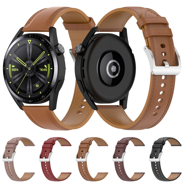 For Huawei Watch 3 / Watch 3 Pro Calf Texture Sewing Thread Watch Band (Dark Brown) by bashfashion