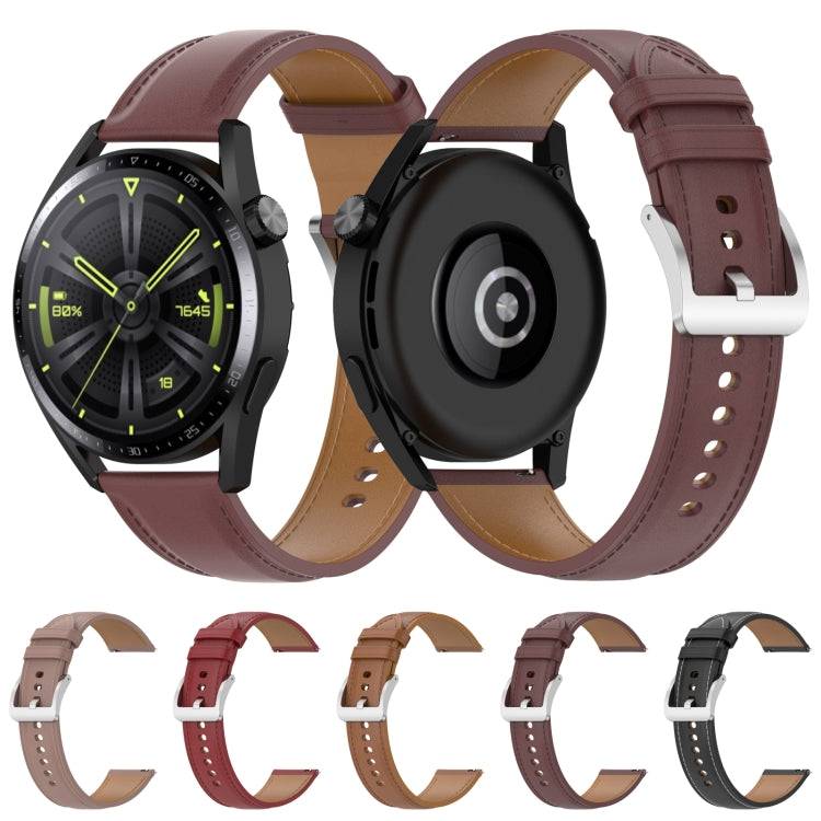 For Huawei Watch GT 2 Pro / Watch GT 2e / Watch GT 42mm / 46mm Calf Texture Sewing Thread Watch Band (Light Brown) by bashfashion