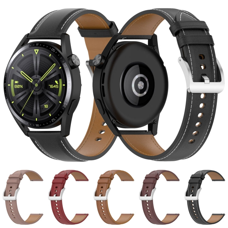 For Huawei Watch GT2 46mm Calf Texture Sewing Thread Watch Band (Black) by bashfashion