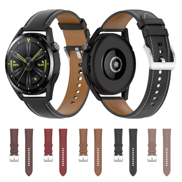 For Xiaomi Watch S1 Calf Texture Sewing Thread Watch Band(Light Brown) by bashfashion