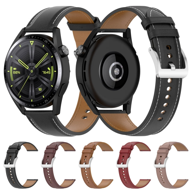 For Huawei Watch 2 Calf Texture Sewing Thread Watch Band (Dark Brown) by bashfashion