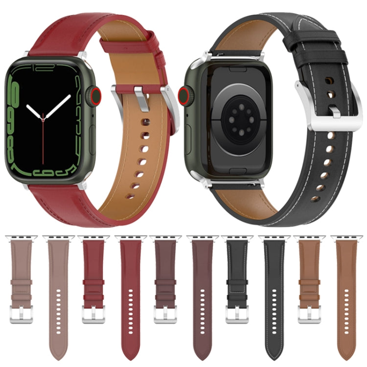 22mm Top Layer Cowhide Sewing Strap For Apple Watch Ultra 49mm&Watch Ultra 2 49mm / Series 9&8&7 45mm / SE 3&SE 2&6&SE&5&4 44mm / 3&2&1 42mm(Pink) by bashfashion