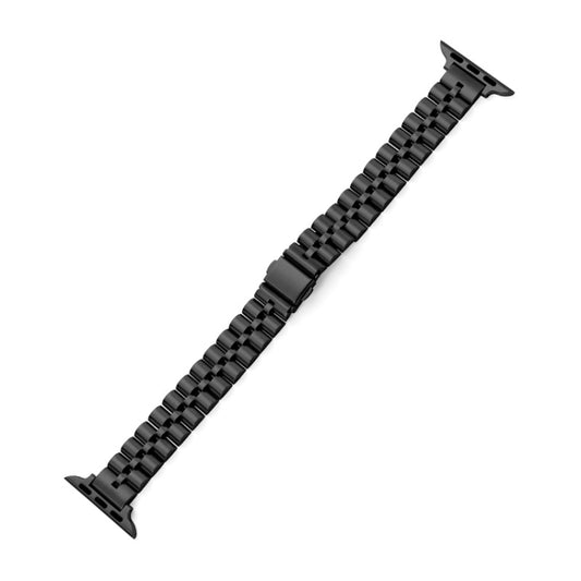Half-Round Three-Bead Metal Watch Band For Apple Watch Series 9&8&7 41mm / SE 3&SE 2&6&SE&5&4 40mm / 3&2&1 38mm(Black) by bashfashion