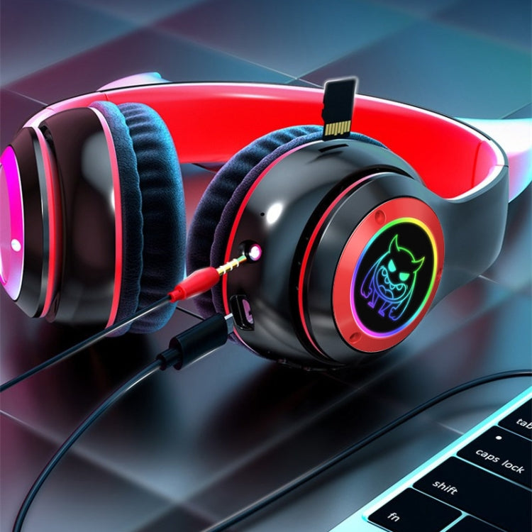 STN25 Devil Ear RGB Light Wireless Music Headset For Children with Mic(White) by bashfashion