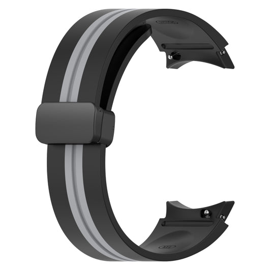 For Samsung Galaxy Watch 4 Classic 42mm Folding Magnetic Clasp Silicone Watch Band(Black+Grey) by bashfashion