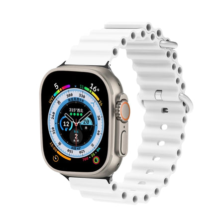 Ocean Silicone Metal Head Watch Band For Apple Watch Ultra 49mm&Watch Ultra 2 49mm / Series 9&8&7 45mm / SE 3&SE 2&6&SE&5&4 44mm / 3&2&1 42mm(White)