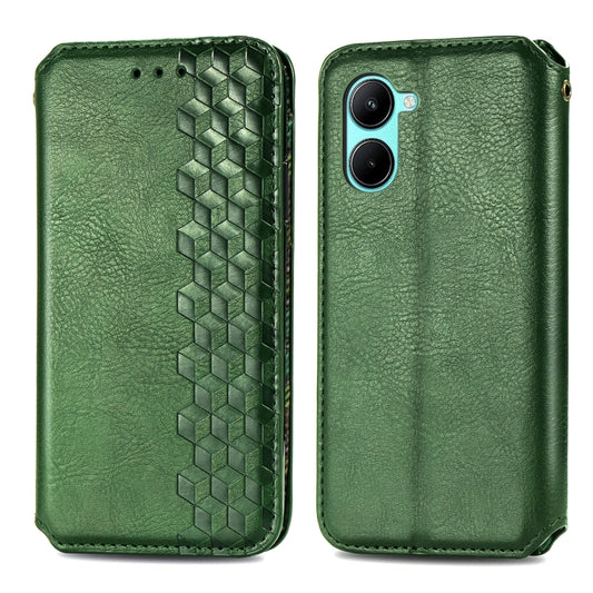 For Realme C33 Cubic Grid Pressed Magnetic Leather Phone Case(Green) by bashfashion