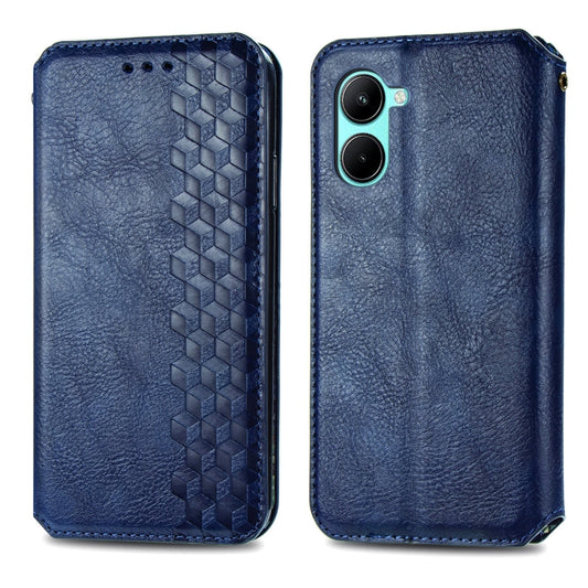 For Realme C33 Cubic Grid Pressed Magnetic Leather Phone Case(Blue) by bashfashion