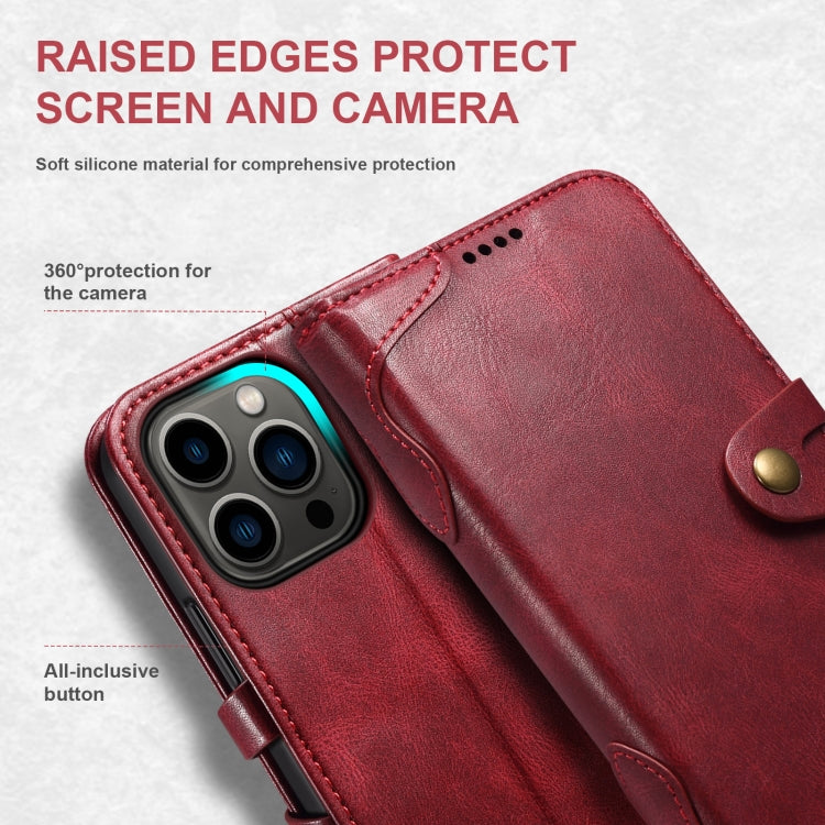 Suteni Calf Texture Buckle Wallet Leather Phone Case For iPhone 14(Red) by Suteni