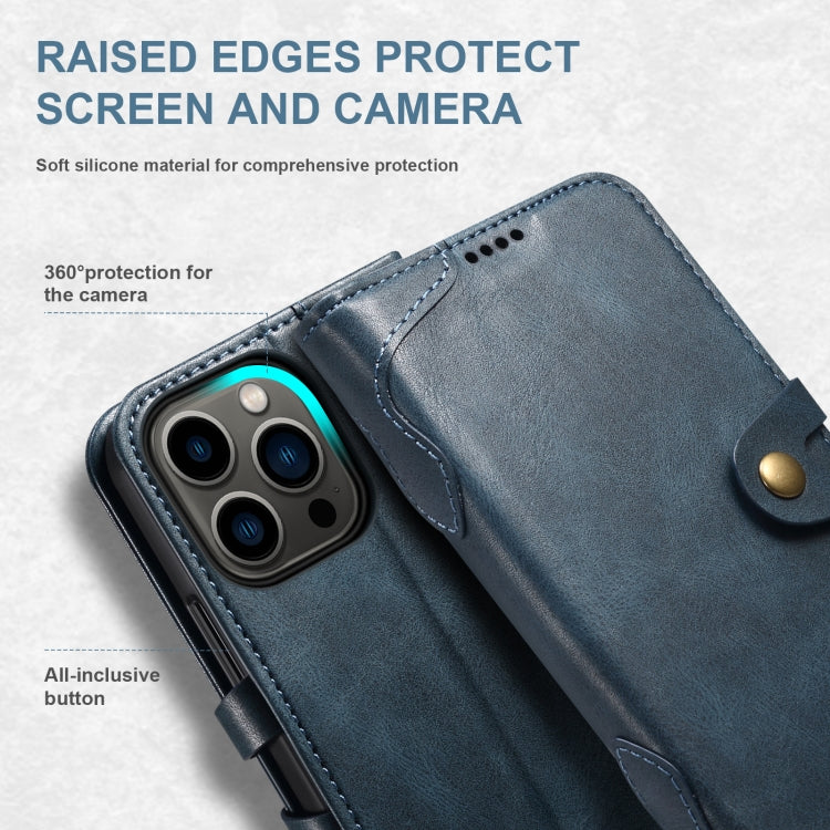 Suteni Calf Texture Buckle Wallet Leather Phone Case For iPhone 14(Blue) by Suteni