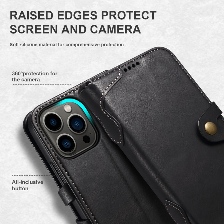 Suteni Calf Texture Buckle Wallet Leather Phone Case For iPhone 14 Pro Max(Black) by Suteni