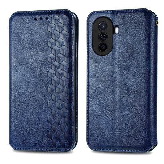 For Huawei Nova Y70 Cubic Grid Pressed Magnetic Leather Phone Case(Blue) by bashfashion