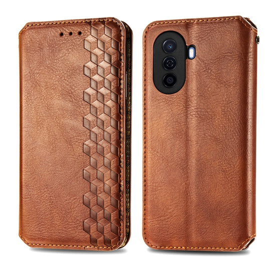 For Huawei Enjoy 50 Cubic Grid Pressed Magnetic Leather Phone Case(Brown) by bashfashion