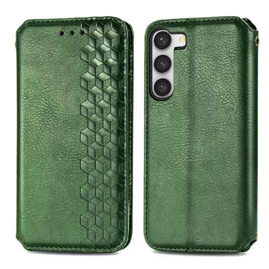 For Samsung Galaxy S23+ 5G Cubic Grid Pressed Magnetic Leather Phone Case(Green) by bashfashion