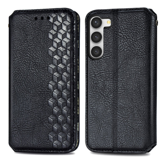 For Samsung Galaxy S23 Ultra 5G Cubic Grid Pressed Magnetic Leather Phone Case(Black) by bashfashion