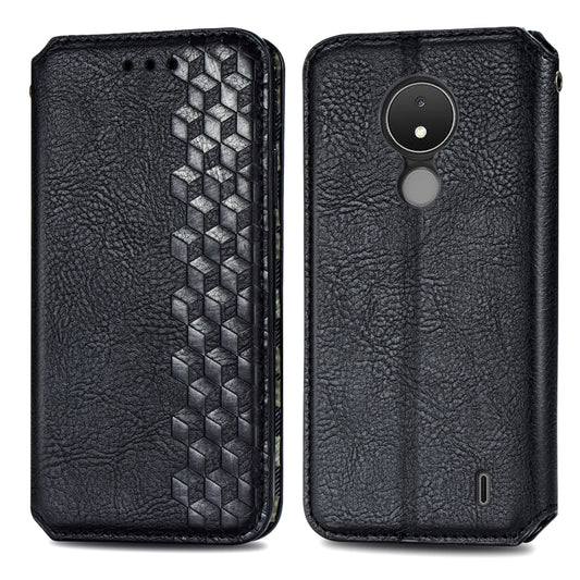 For Nokia C21 Cubic Grid Pressed Magnetic Leather Phone Case(Black) by bashfashion