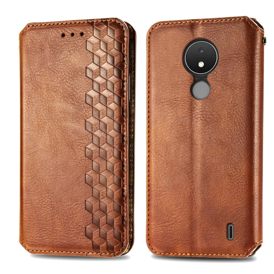 For Nokia C21 Cubic Grid Pressed Magnetic Leather Phone Case(Brown) by bashfashion