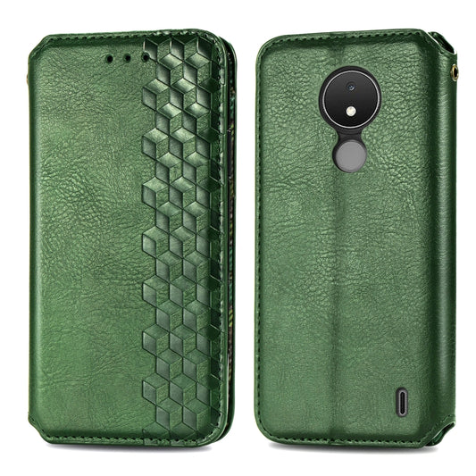 For Nokia C21 Cubic Grid Pressed Magnetic Leather Phone Case(Green) by bashfashion