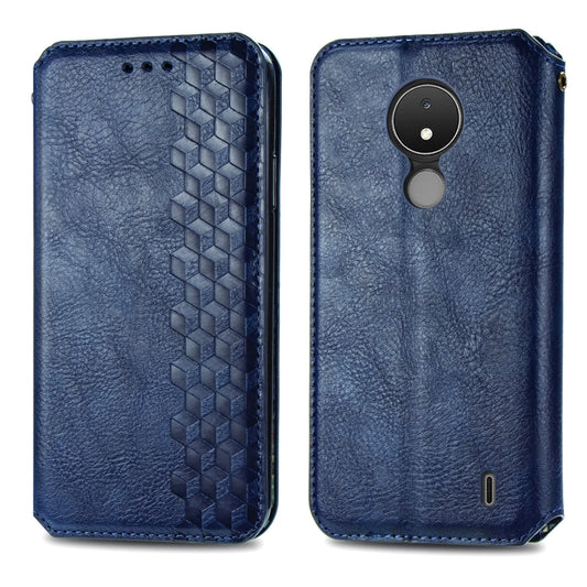For Nokia C21 Cubic Grid Pressed Magnetic Leather Phone Case(Blue) by bashfashion