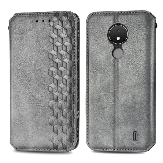 For Nokia C21 Cubic Grid Pressed Magnetic Leather Phone Case(Gray) by bashfashion