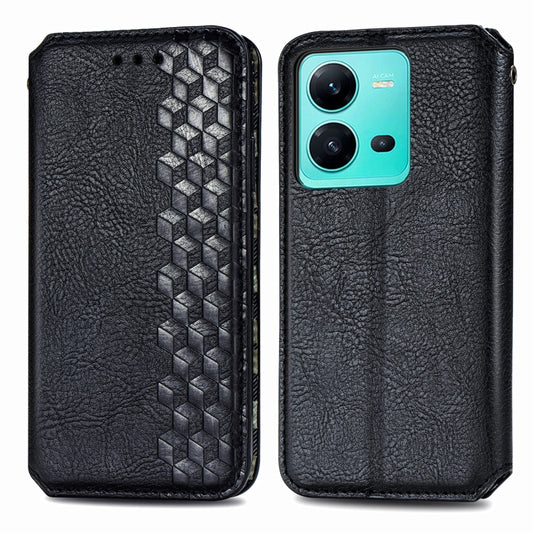For vivo V25 Cubic Grid Pressed Magnetic Leather Phone Case(Black) by bashfashion