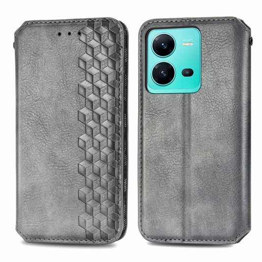 For vivo V25 Cubic Grid Pressed Magnetic Leather Phone Case(Gray) by bashfashion
