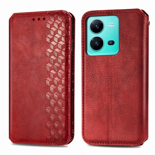For vivo V25 Cubic Grid Pressed Magnetic Leather Phone Case(Red) by bashfashion