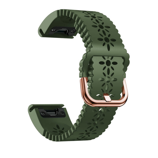 For Garmin Fenix 5S Plus 20mm Lady's Silicone Watch Band With Lace Punch(Army Green) by bashfashion
