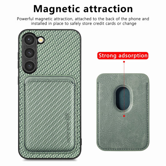 For Samsung Galaxy S23 5G Carbon Fiber Leather Card Magsafe Case(Green) by bashfashion