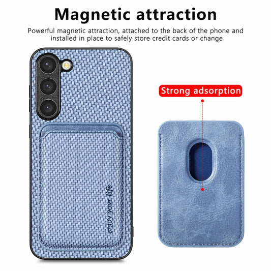 For Samsung Galaxy S23+ 5G Carbon Fiber Leather Card Magsafe Case(Blue) by bashfashion