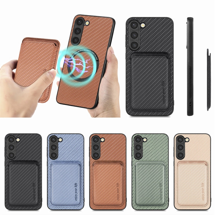 For Samsung Galaxy S23+ 5G Carbon Fiber Leather Card Magsafe Case(Blue) by bashfashion